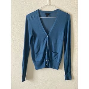 Mango teal pocketed cardigan